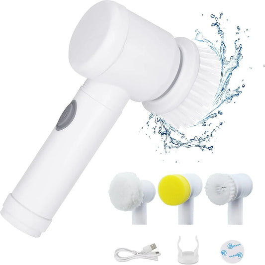 Electric Cleaning Brush, Cordless Handheld Shower Washer with 3 Interchangeable Brush Heads